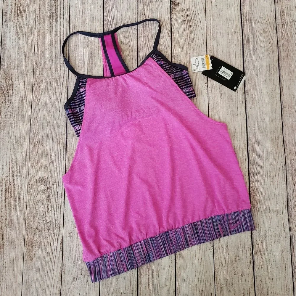 Nike Heathered Layered Sports Bra Halter Top in One Hot Pink Size Small